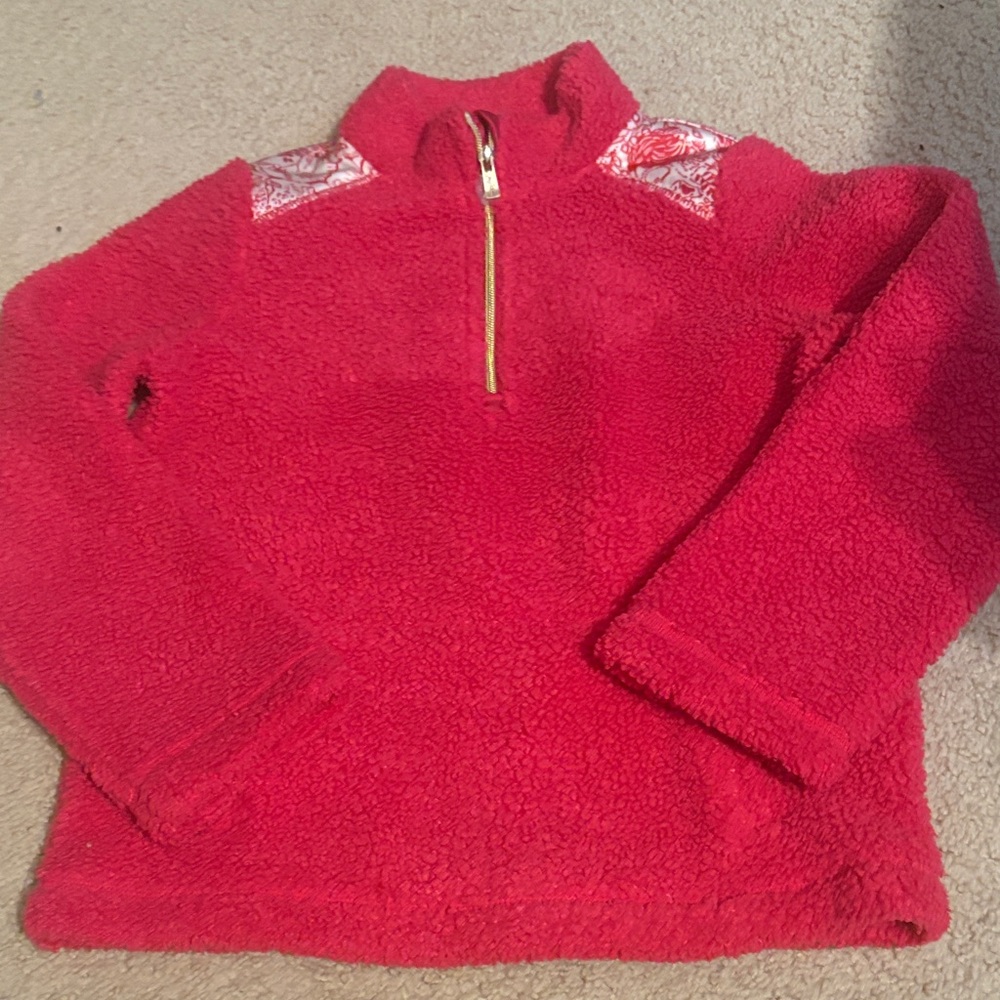 Lilly Pulitzer Girls Pink Fleece Quarter-Zip Pullover